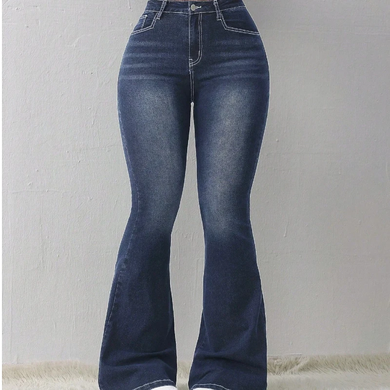 Y2K High Waist Flare Denim Pants for Women Stretchy Slim Fit Casual Vintage Retro Style Elastic Comfortable Jeans for Daily Wear