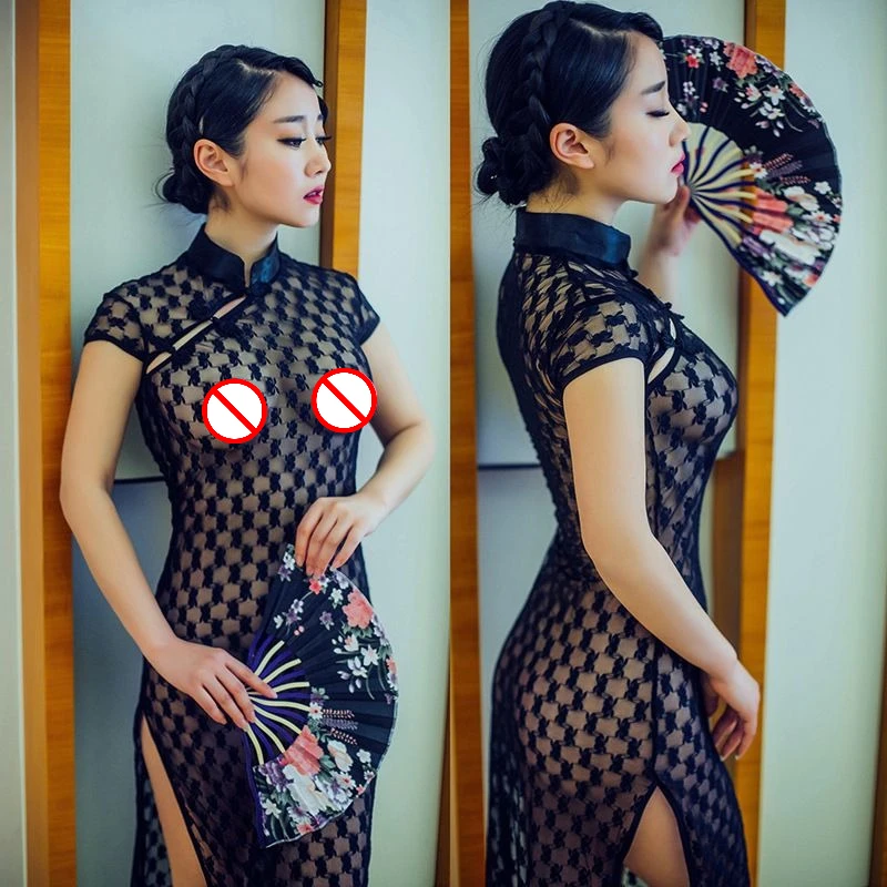 

Сексуальное кружевное Ципао учителя, облегающая ажурная форма, соблазнительный сексуальный Cheongsam для студентов республиканства в стиле ретро для ночного клуба