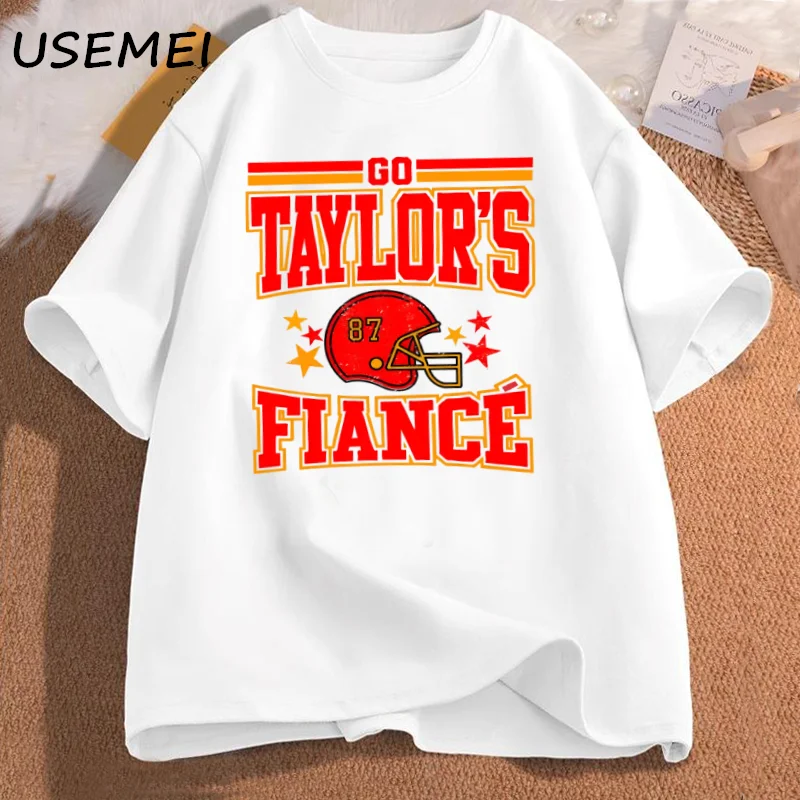 الذهاب تايلورز خطيبة تي شيرت لعبة كرة القدم يوم تي شيرت Crewneck قصيرة الأكمام المطبوعة التي شيرت الملابس النسائية الشارع الشهير Y2k تيز