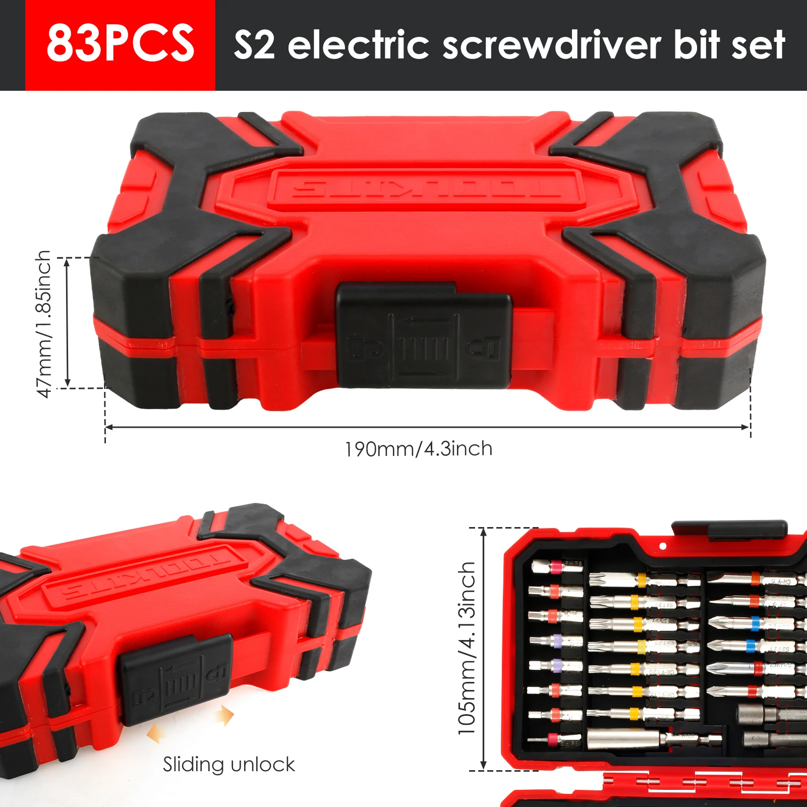 Imagem -04 - Conjunto de Bits de Chave de Fenda Colorido Bits de Segurança Conjunto de Chave de Fenda Elétrica com Case Portátil Aço Magnético Longo Broca Conjunto 83 Peças