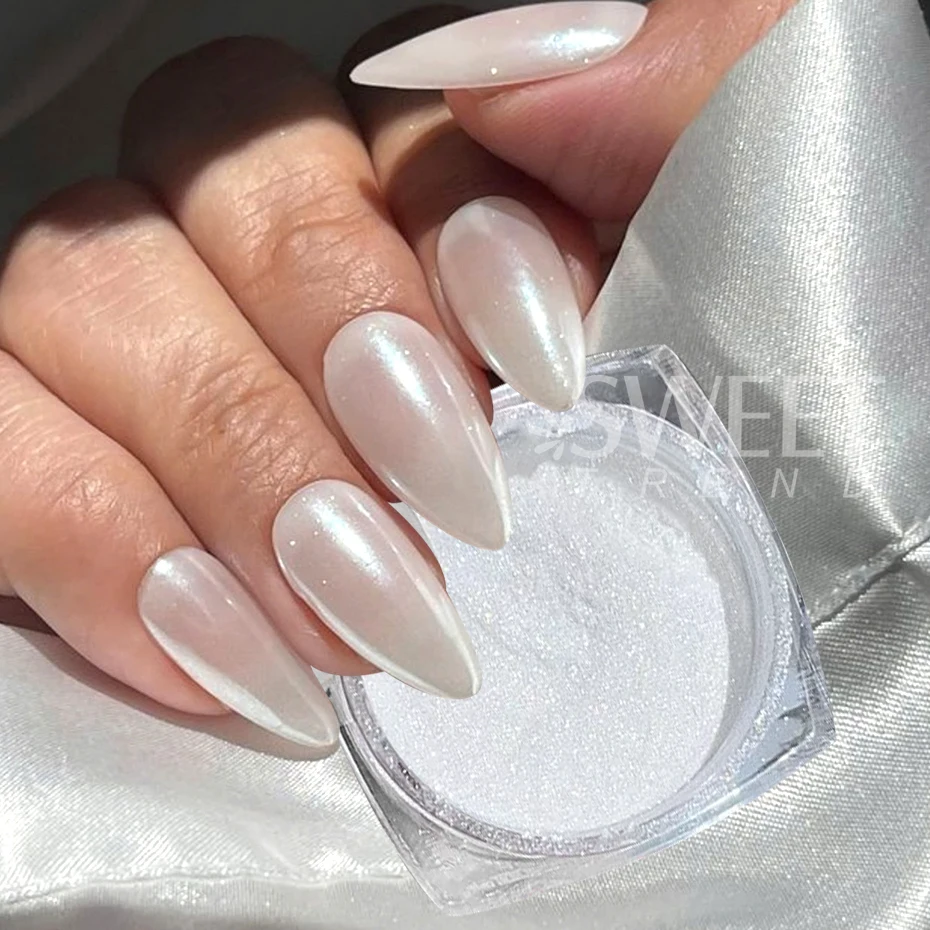 2 กล่องสีขาว Aurora Pearl Chrome ผงเล็บ Moonlight สีขาวถูบนผงกระจกสีเล็บอุปกรณ์ตกแต่งเล็บ