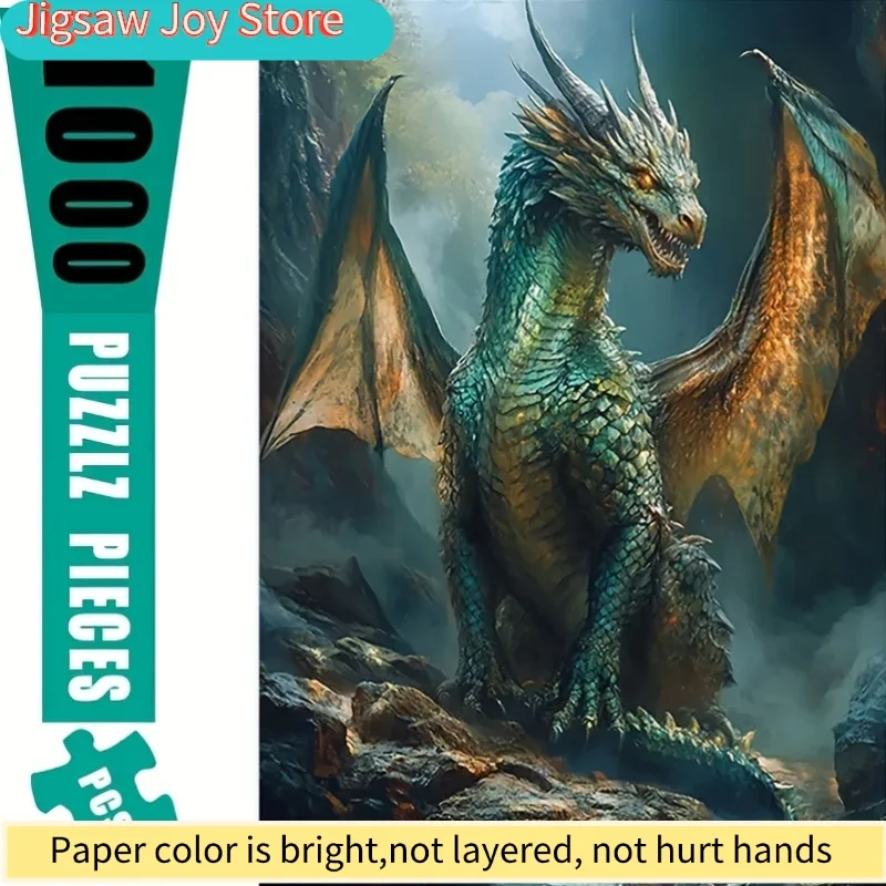 

Dragon Jigsaw Puzzle for Adults & Teens - Large Epic Fantasy Dragon & Castle Battle Scene with Green Dragon, Challenging , Du