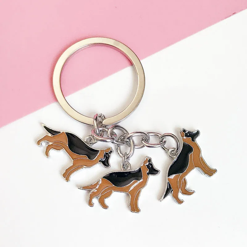 Fashion Animal German shepherd dog Keychain Dog Pendant pet Enamel Keyring Women Bag Jewelry gifts