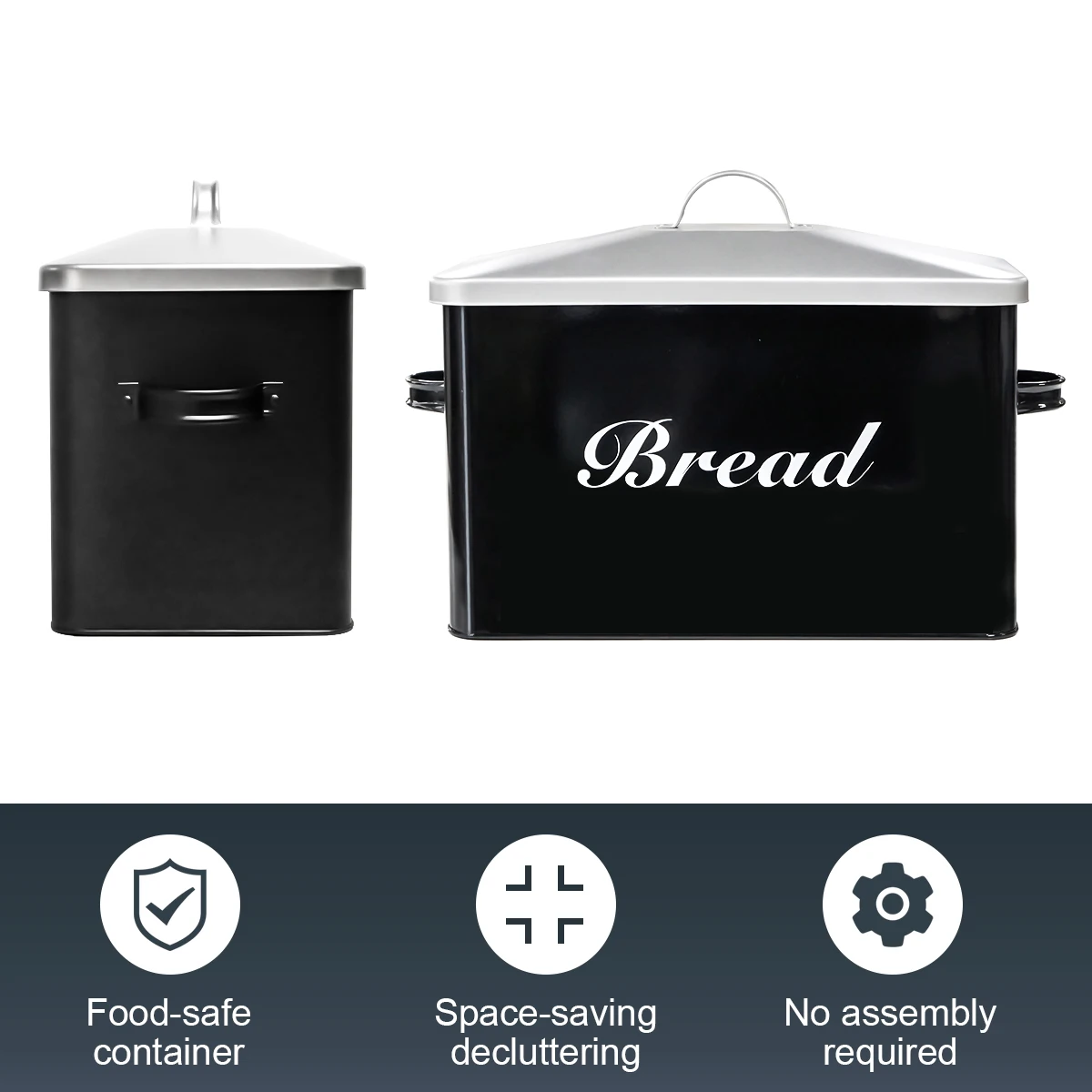 SOTECH Metal Bread Box Black Farmhouse Style Bread Bin For Kitchen Countertop Homemade Bread Food Storage Container