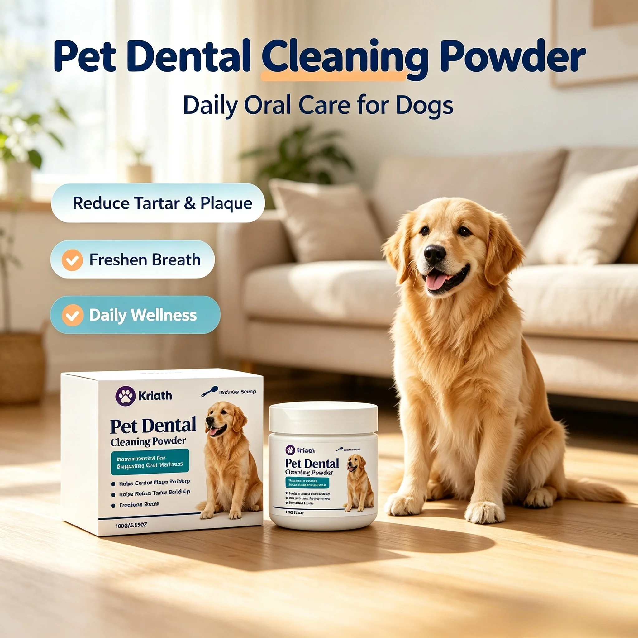 Pet Dental Cleaning Powder for Dogs Reduce Plaque Tartar Freshen Bad Breath Oral Wellness Supplement Daily Dog Teeth Care Powder