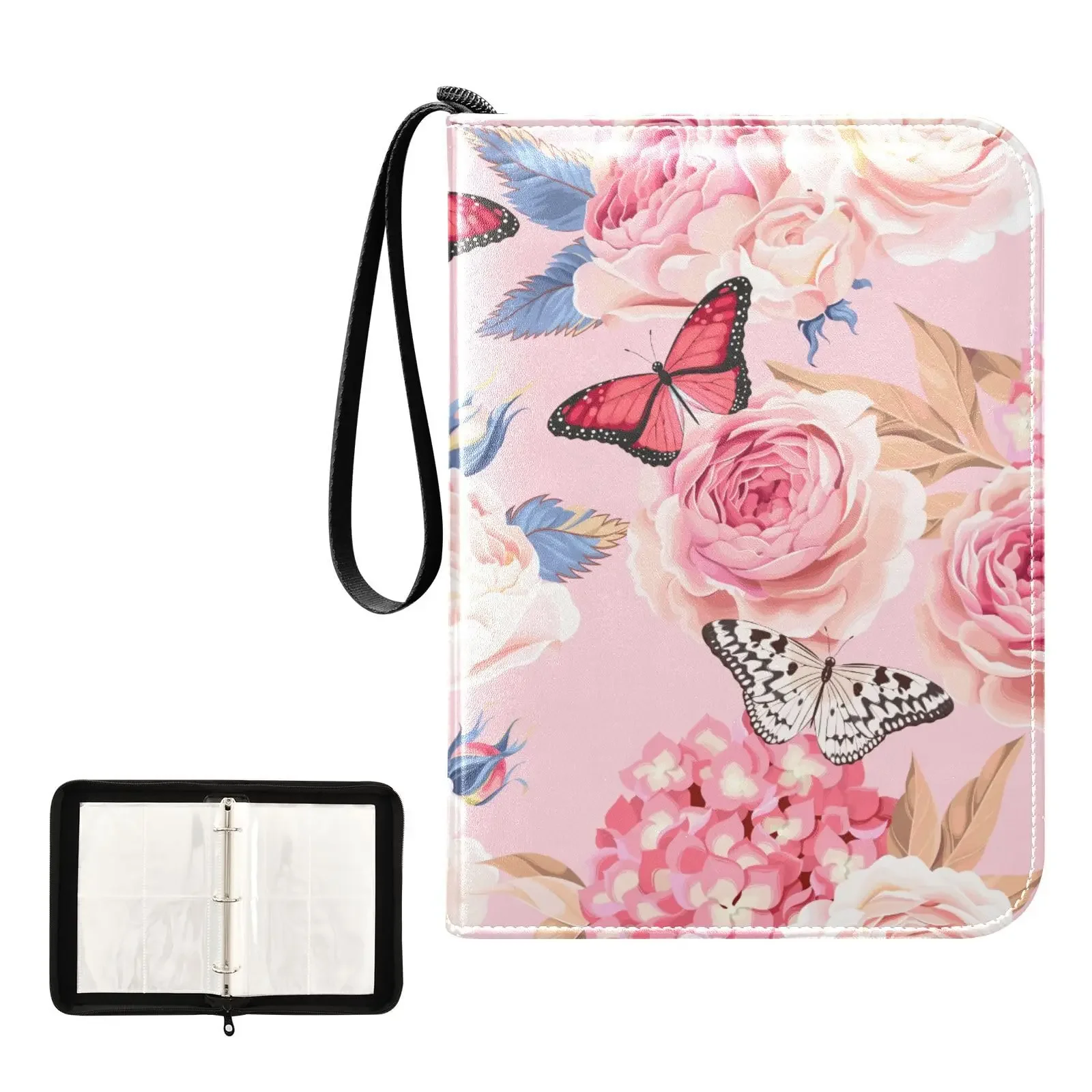 English Roses Flowers 4 Pocket Card Binder, 400 Double Sided Pocket Album for Sport Game Cards, Unique Card Collection Storage