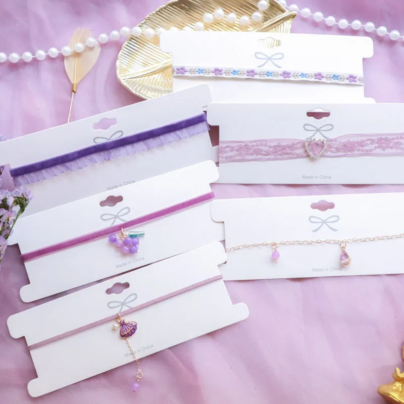Fairy Purple Choker Necklace for Women Fashion Lace Shell Droplet Heart Design Clavicle Jewelry Accessory Gift for Girls