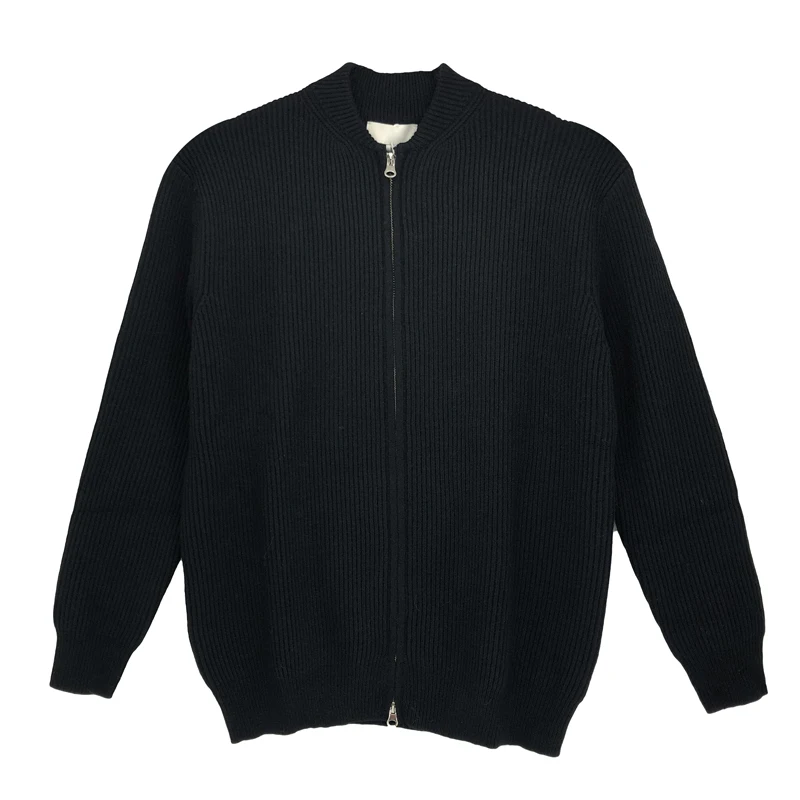 

Мужской вязаный кардиган из шерсти, однотонный, приталенный, с воротником-стойкой, на двойной молнии, повседневный, свободного кроя, зимний, с длинными рукавами