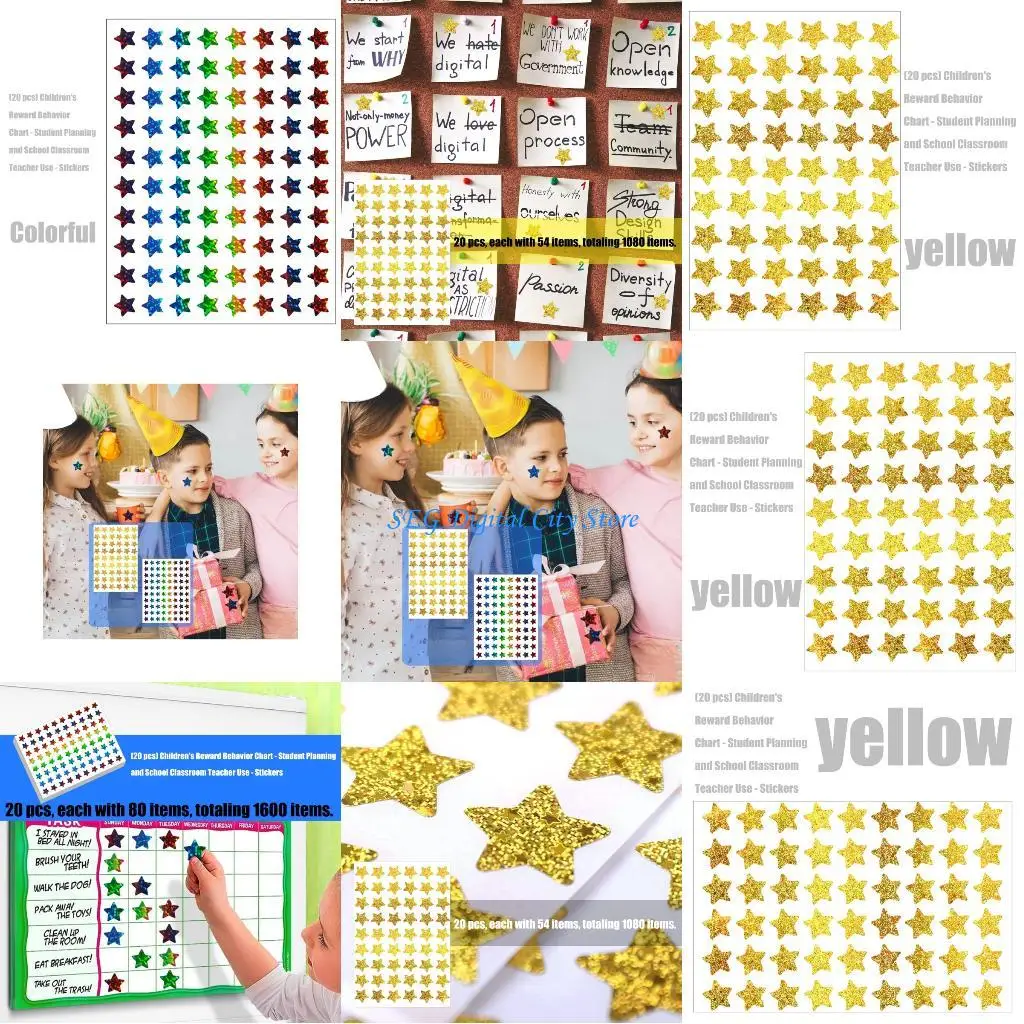 U75B ملصق نجمة لاصق لامع للأطفال ملصق تحفيزي لمجلة الكمبيوتر المحمول