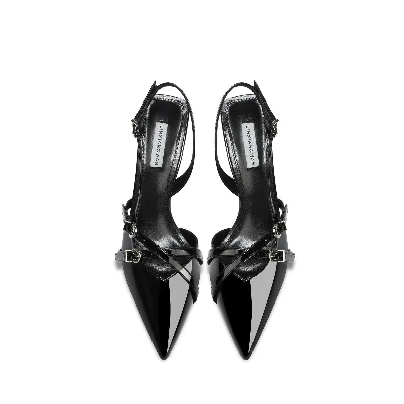 

Лето 2023, новые женские босоножки на остром каблуке с котенком, высокие каблуки в британском стиле с ремешком-пряжкой, женские высокие каблуки