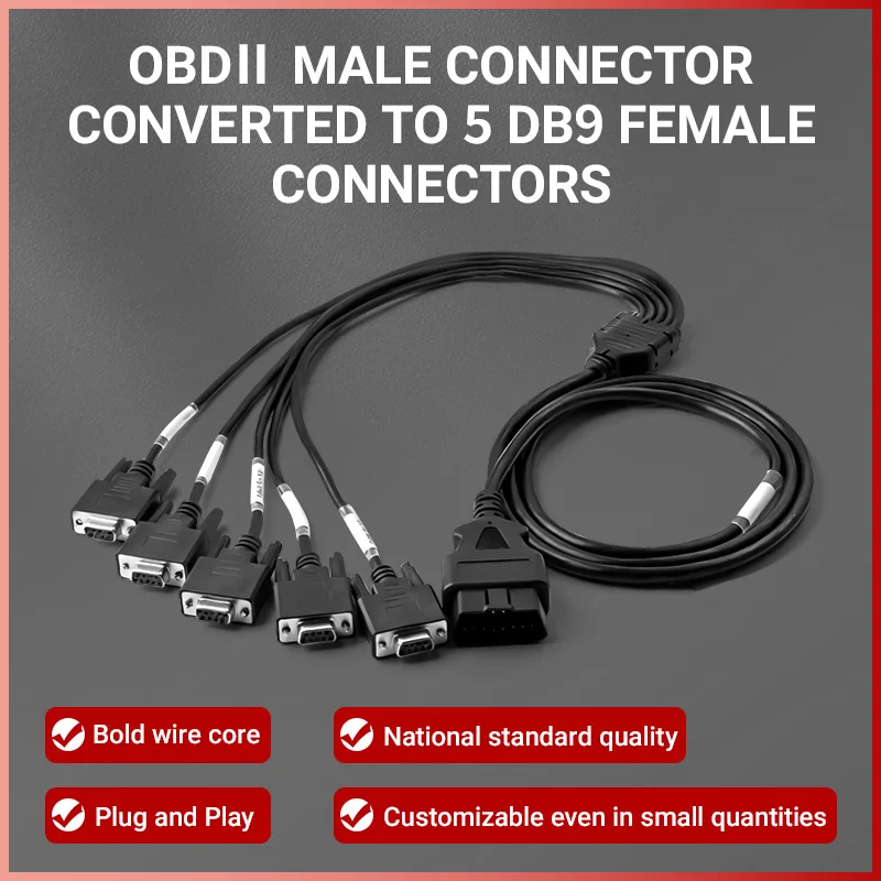 OBD2 Connector Male Plug DB9 Pin Female Plug 5 Interfaces OBD Gateway Diagnostic Tool Cable