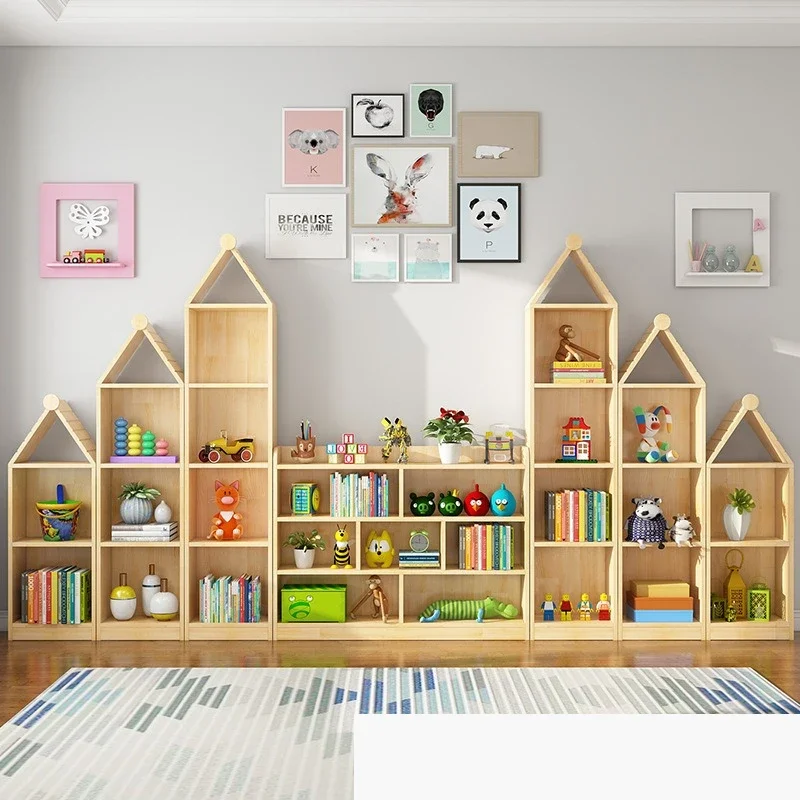 Kindergarten Solid Wood Bookshelf Floor-to-ceiling Bookcase Simple Locker Picture Book Rack Castle Shelf Display Rack Book
