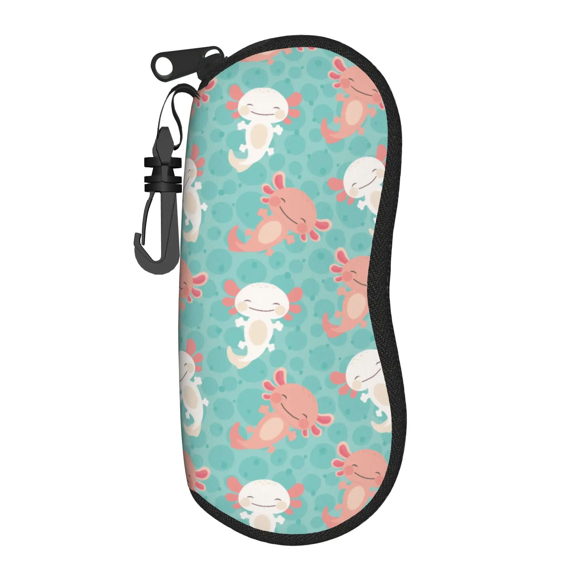 Axolotl Mexican Salamander  Glasses Case Gift For Fans  Zipper Cute Animal Drawn Eyeglasses Protector Cartoon Eye Contacts Case