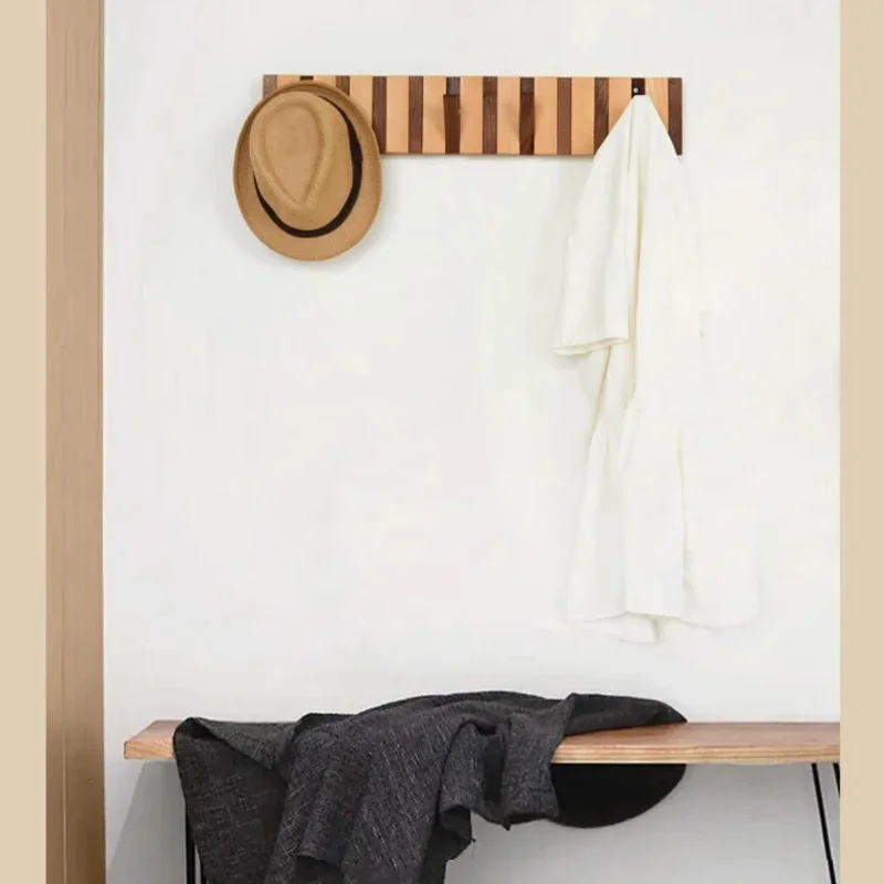 Walnut Creative Coat Rack Wall Mounted Space Saving Clothes Hooks Shelf Hanger Hats Keys Storage for Hallway Entrance Furniture image 6