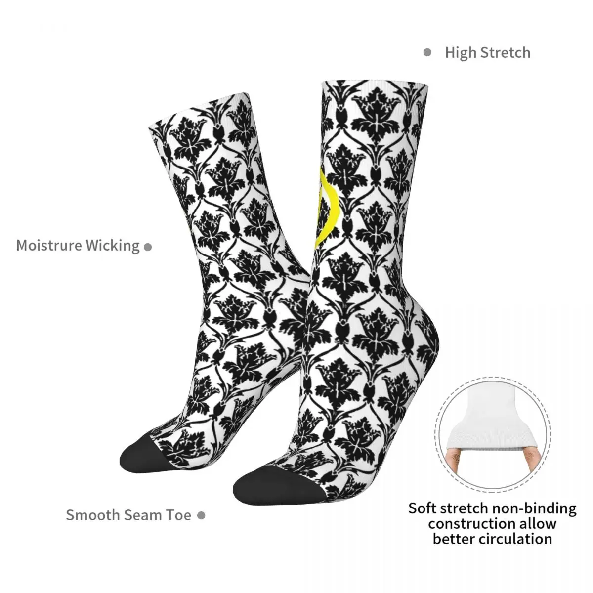 Chaussettes design papier peint Sherlock, bas Harajuku, chaussettes longues toutes saisons, accessoires pour cadeau d'anniversaire unisexe, haute qualité