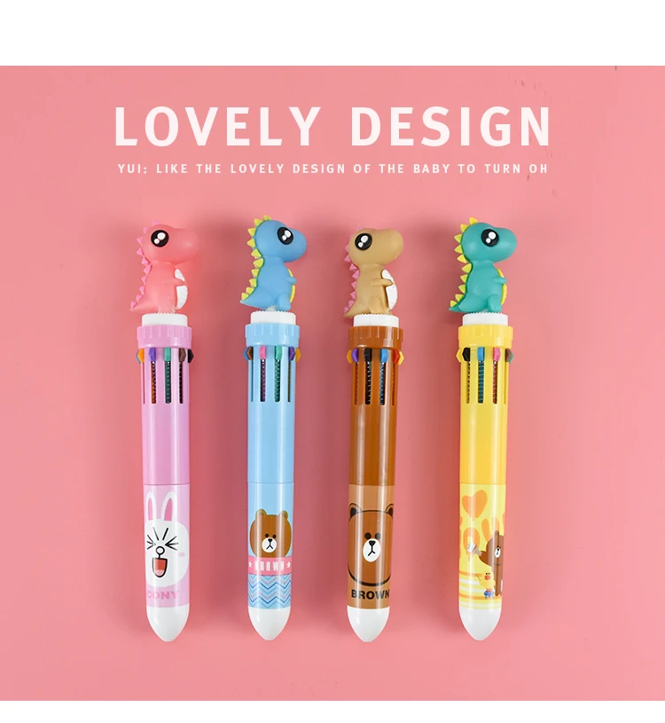 

Multi-function Mark Ball Point Pen Cute Dinosaur Ballpoint Pen. Cartoon 10 Colors. Press Ball Point Pen. Student 0.5mm