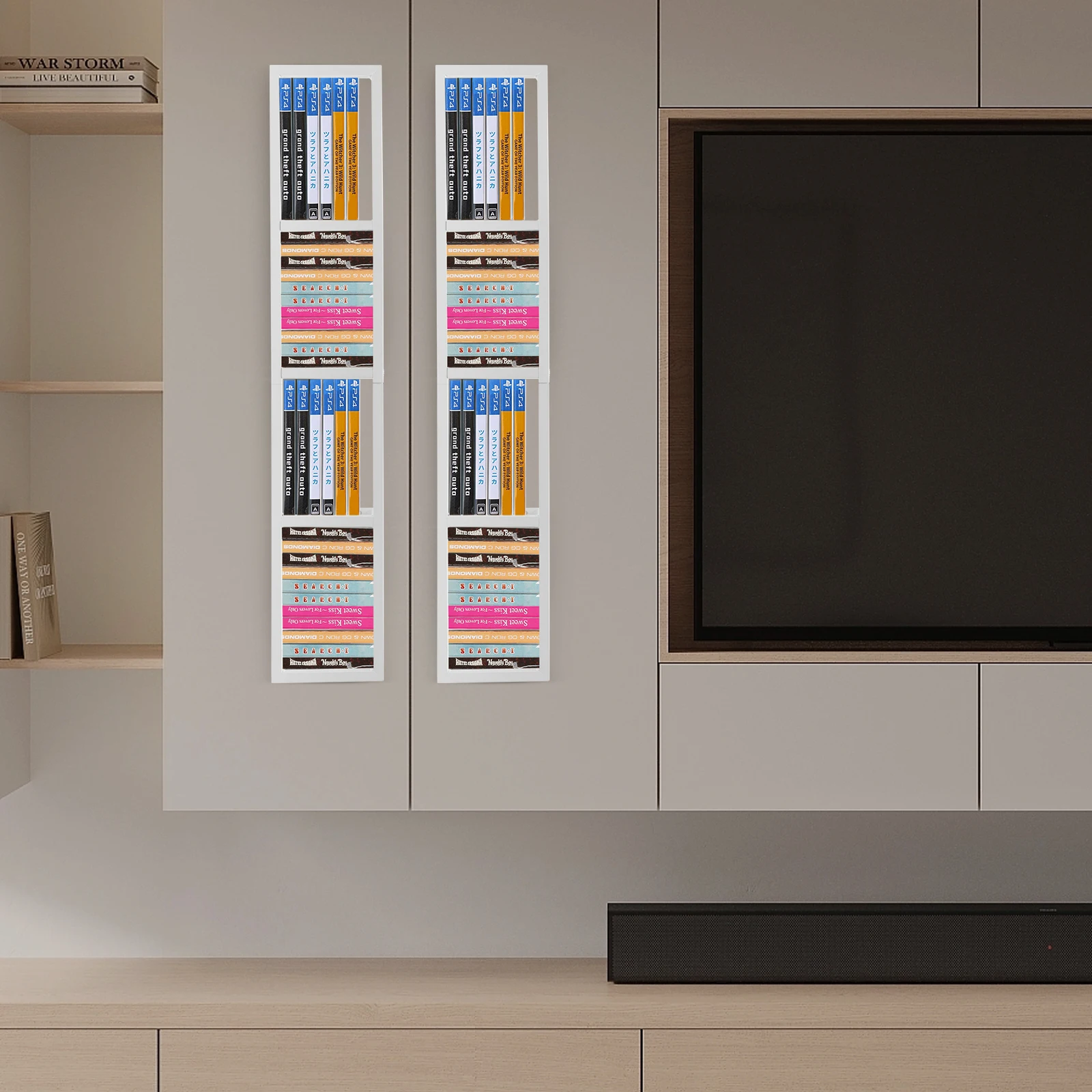 

Набор из 2-х металлических полок для хранения CD, 34 дюйма, белый, настенный органайзер для DVD и Blu-ray дисков, высокопрочный держатель