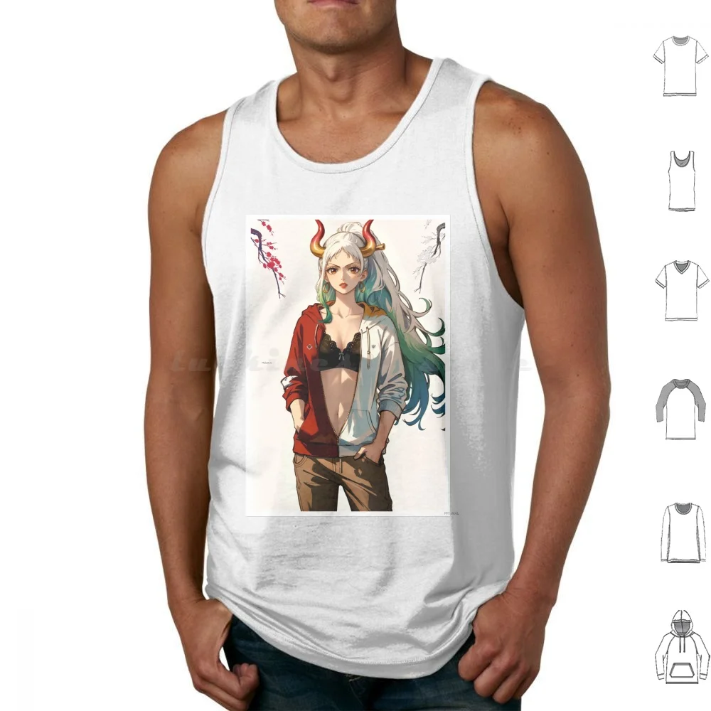 Yamato Tank Tops Print Cotton Yamato Anime Girl Oni Horn Jacket Pants Stylish Bra Wallpaper Artprint