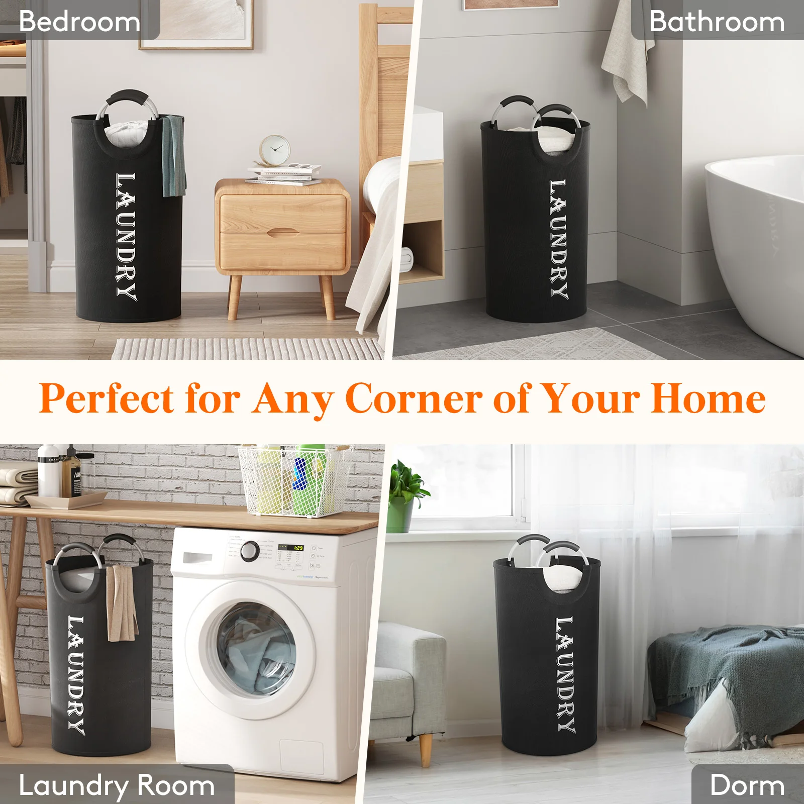 سلة غسيل، سلة غسيل قابلة للطي بمقابض من الألومنيوم، سلة ملابس قذرة مقاومة للماء قائمة بذاتها