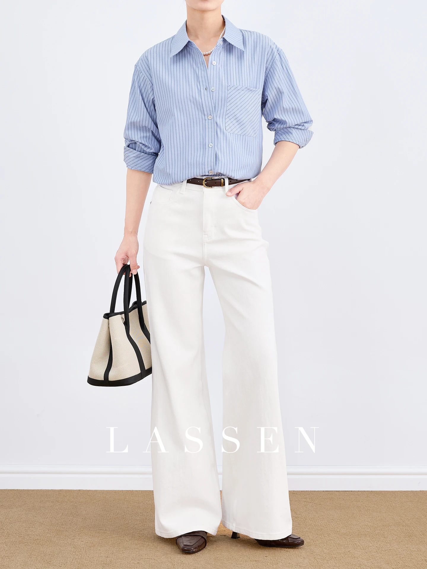 

High Waist Flared Jeans Women's Straight Leg High Elasticity Cotton Blend Washed Effect Casual Comfortable White Denim