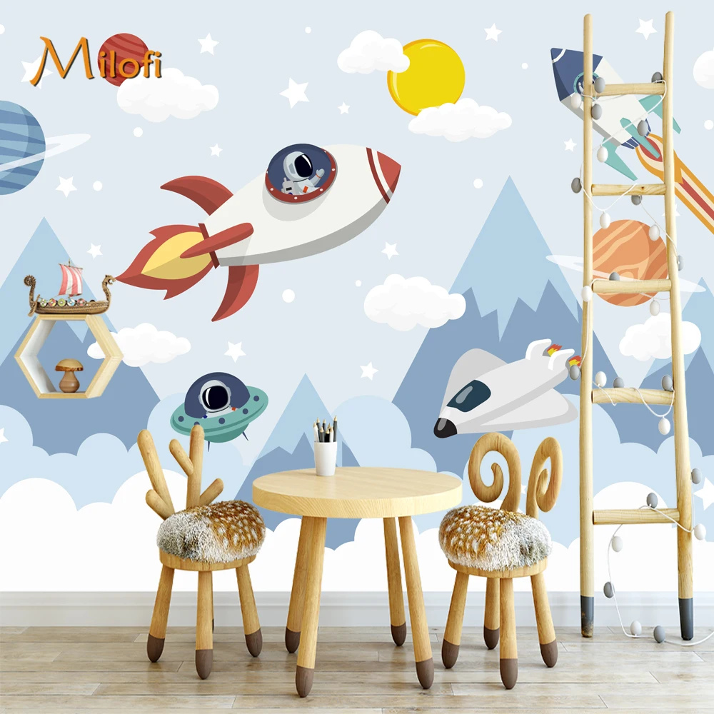 Milofi Customized Nordic Rocket Cartoon Children's Background Wall, Wallpaper, Mural, Home Decoration