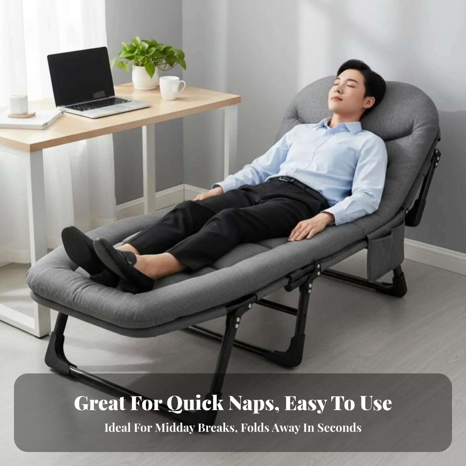 調節可能なリクライニングチェア-折りたたみ可能なデザイン-調節可能な寝椅子-折りたたみやすい-人間工学に基づいた快適さで昼休みにも最適