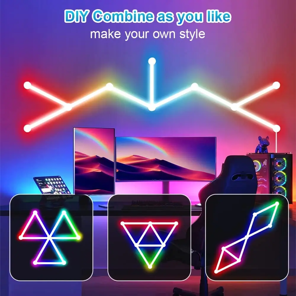 

Splicing Light DIY Atmosphere Light RGB Smart Wall Light Voice Control Lamp for Esports Room Bedroom Bar Decoration Night Light