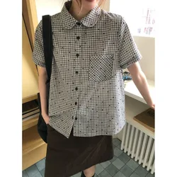 Apan Fashion Retro Loose Short Sleeve Shirts Women Summer Kawaii Streetwear Shirt Ins Preppy Style Casual Design Sense Tops 2026