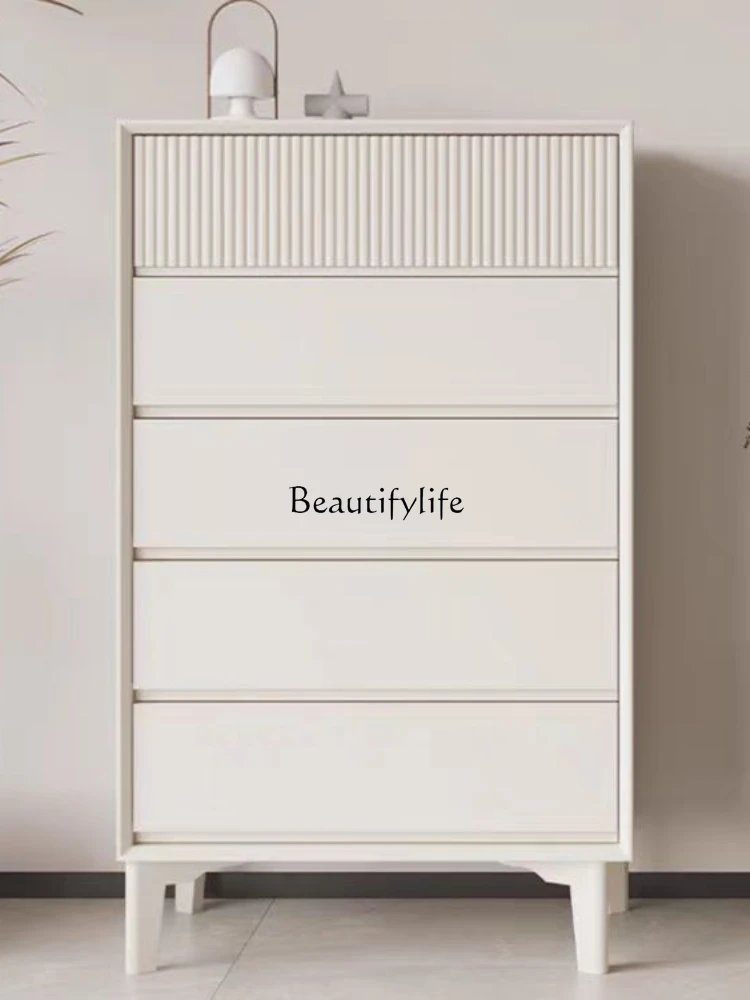 Sili Style Chest of Drawers Cream Color Solid Wood Five Buckets Eight Spares Cabinet Storage Hallway Simple Decoration