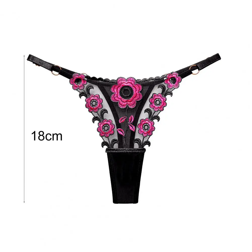 Women G-string Perspective Knitting Applique Quick-drying Low Waist Adjustable Mesh Flower Embroidery Panties Honeymoon Lingerie