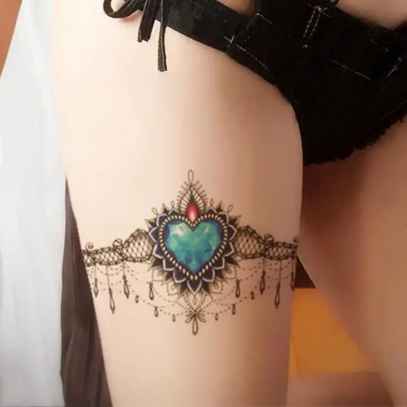 Bohemian Style Blue Love Gemstone Chain Temporary Tattoos Transfer totem Body Art Waterproof Fake Tatoo Stickers for Woman Men