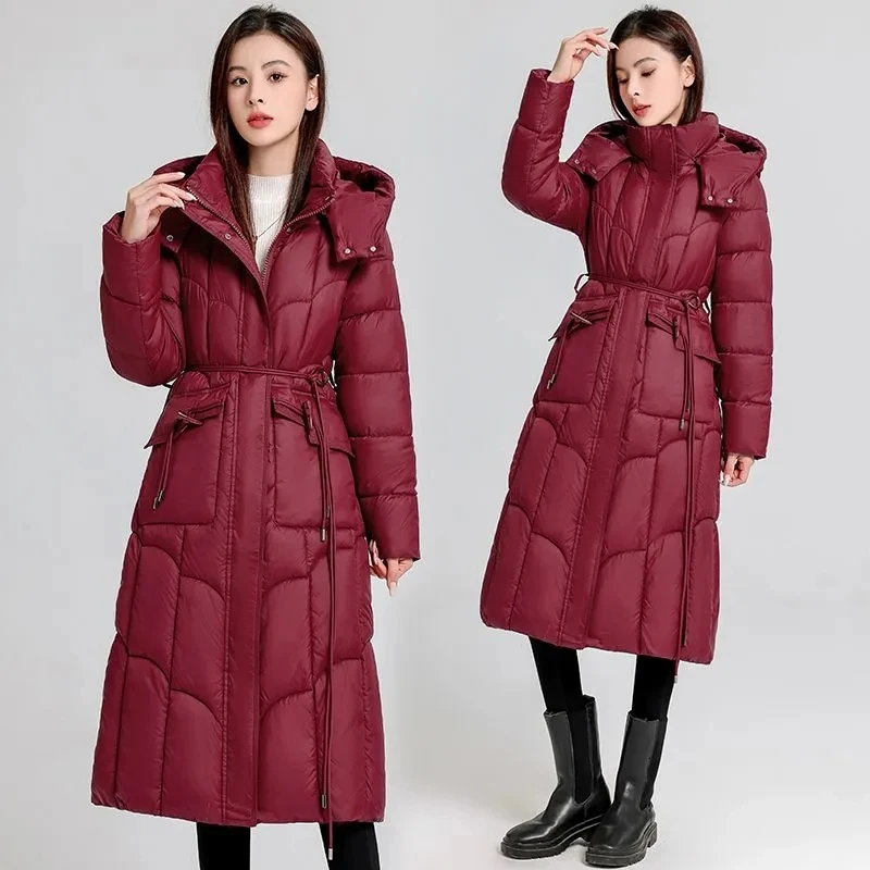 

Quilted Thick Long Parka Mother's Winter Parka Hooded Fur Collar Down Cotton Coat Mid-aged Elderly Women's Warm Jacket 6XL Elega