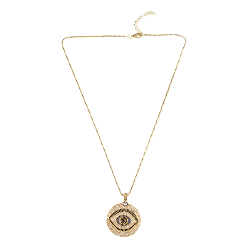 FLOLA Gold Plated Greek Eye Necklace For Woman Zirconia Evil Eye Pendant Necklace CZ Rainbow Jewelry collar de ojo turco nkep47