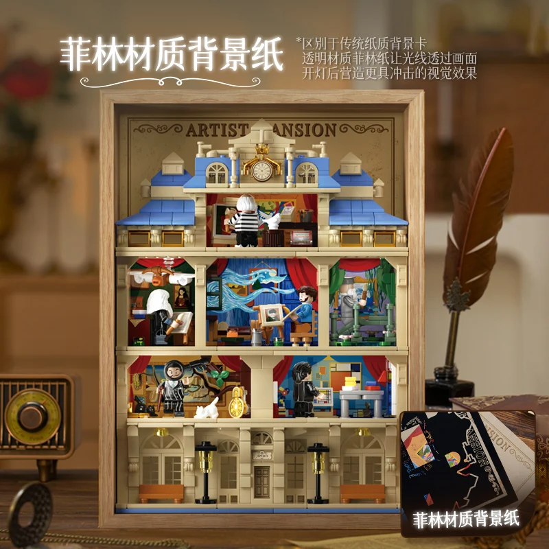 Appartement d'art bricolage cadre photo en bois bloc peinture Studio meubles miniatures avec LED Mini brique exquise jouet cadeau adulte