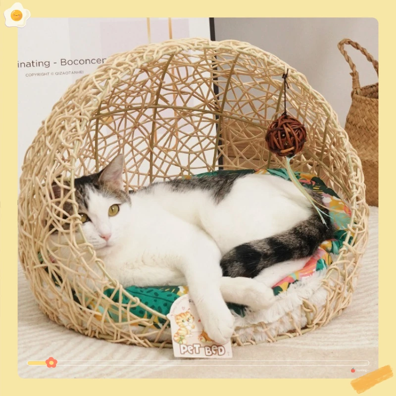 

Rattan Four Seasons Universal Pet Nest Cat House Toy Villa Can Be Dismantled and WashedSemi-closedFour Seasons General