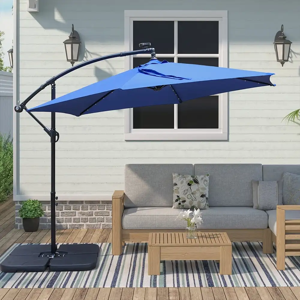 

10ft Outdoor Solar-Powered Cantilever Umbrella with Crank - Navy