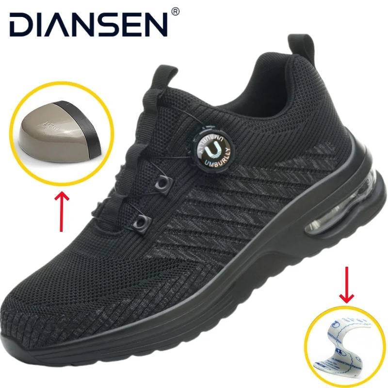 

Rotating Button Work Shoes Steel Toe Lightweight Breathable Sneakers for Men Anti-smash Anti-puncture Protection Safety Shoes