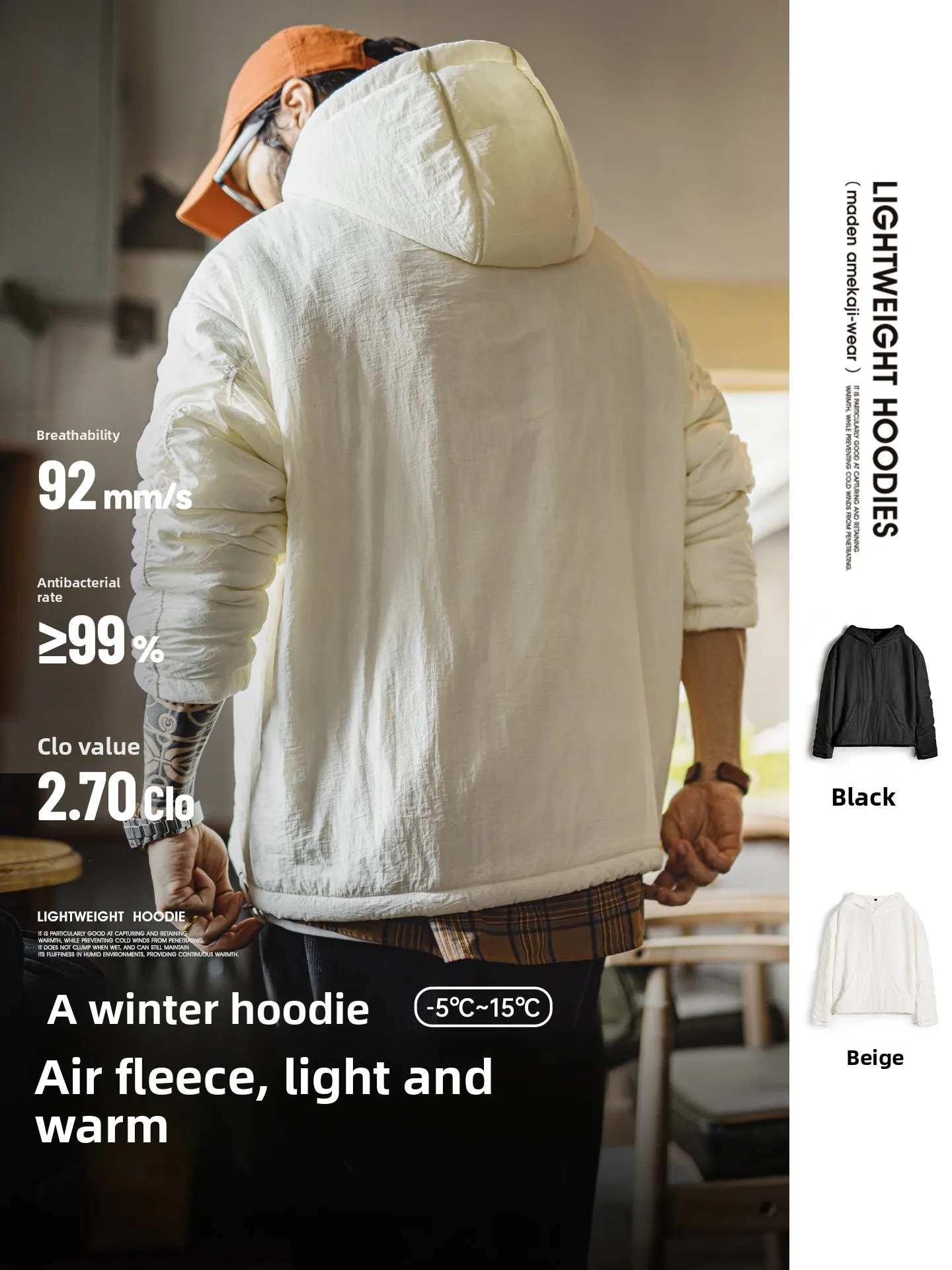 

Maden Men's Hoodie Sweatirt with kets Fce Lined Hooded Overhead Winter Coat Casual Stand Fit Long Sve Youth