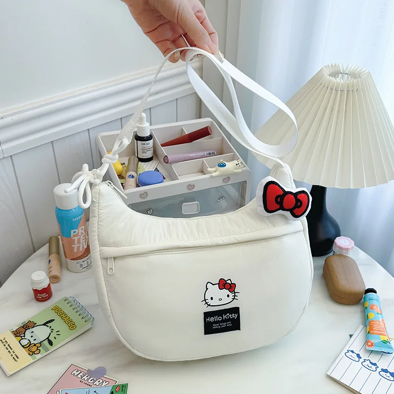 New HelloKitty Large Capacity Shoulder Bag Cartoon Cute Cinnamoroll Pochacco Sanrios Bow Down Casual Crossbody Bags Pouch Gifts