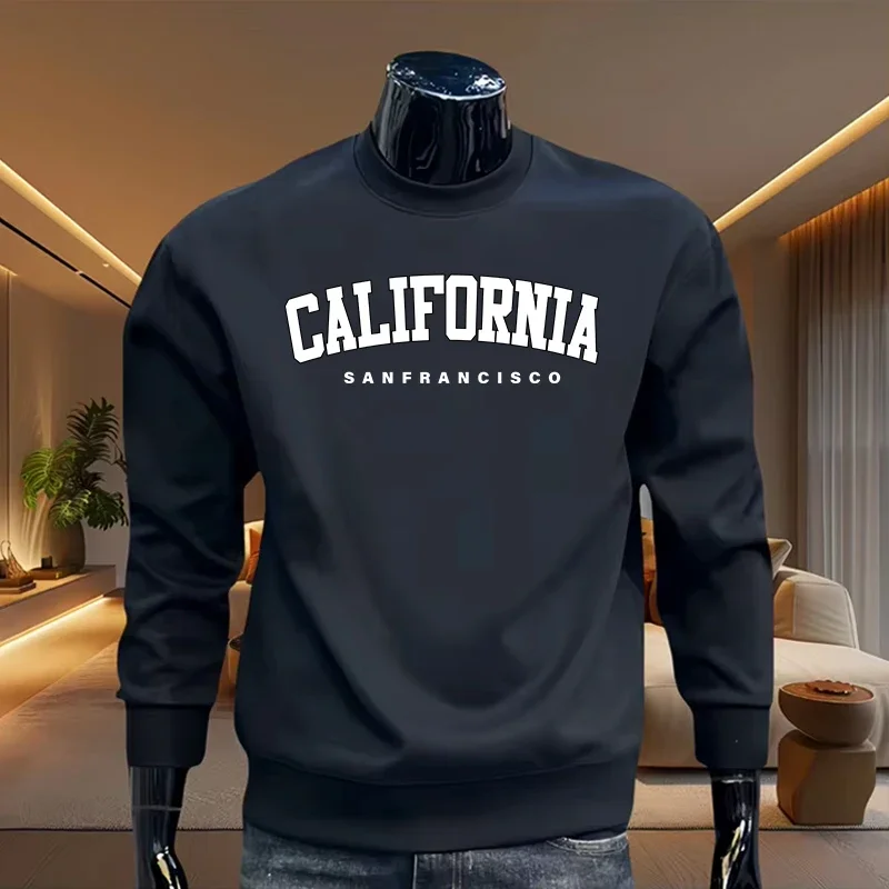 Camiseta Masculina de Manga Longa Confortável para Uso Diário, Estilo Casual, Estampa Califórnia, Pullover Quente para Primavera e Outono