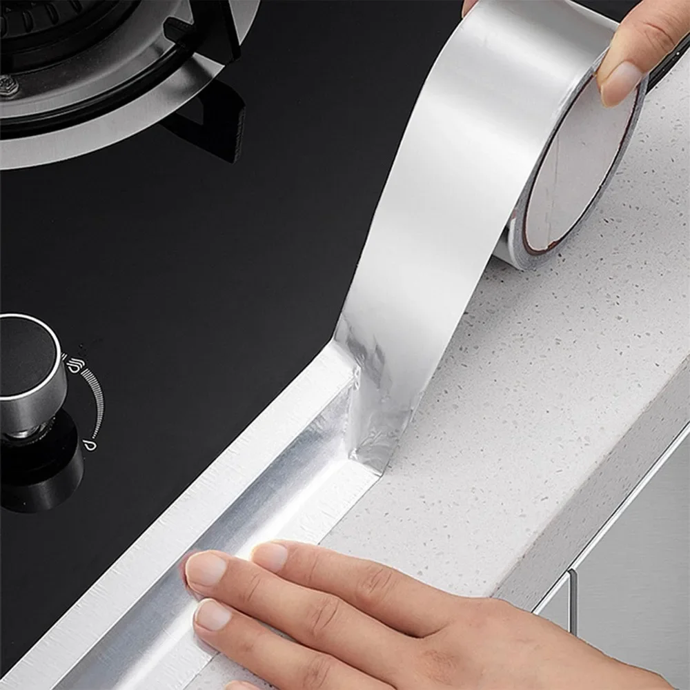 1Roll High Temperature Resistance Aluminum Foil Tape Kitchen Pipe Repair Self Adhesive Sealing Heat Insulation Durable Tape