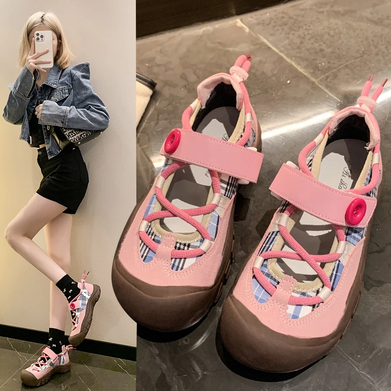 2024 New Thick Bottom Round Head Ugly Girl Summer Design Sense Sports Leisure Mary Jane Single Shoes  sneakers women