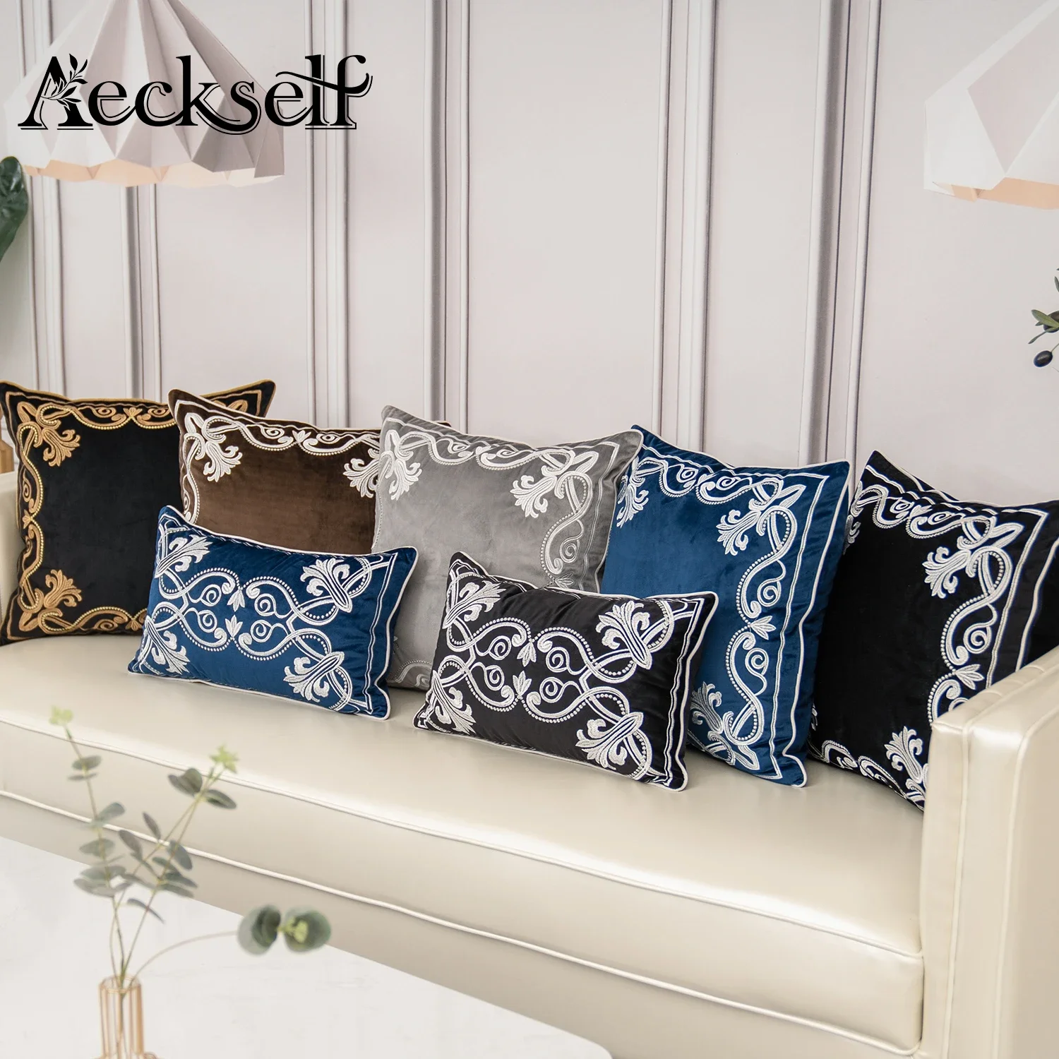 New Luxury European Flowers Embroidery Velvet Cushion Cover Eight Colors Four Sizes Available Home Decor Case Pillowcase