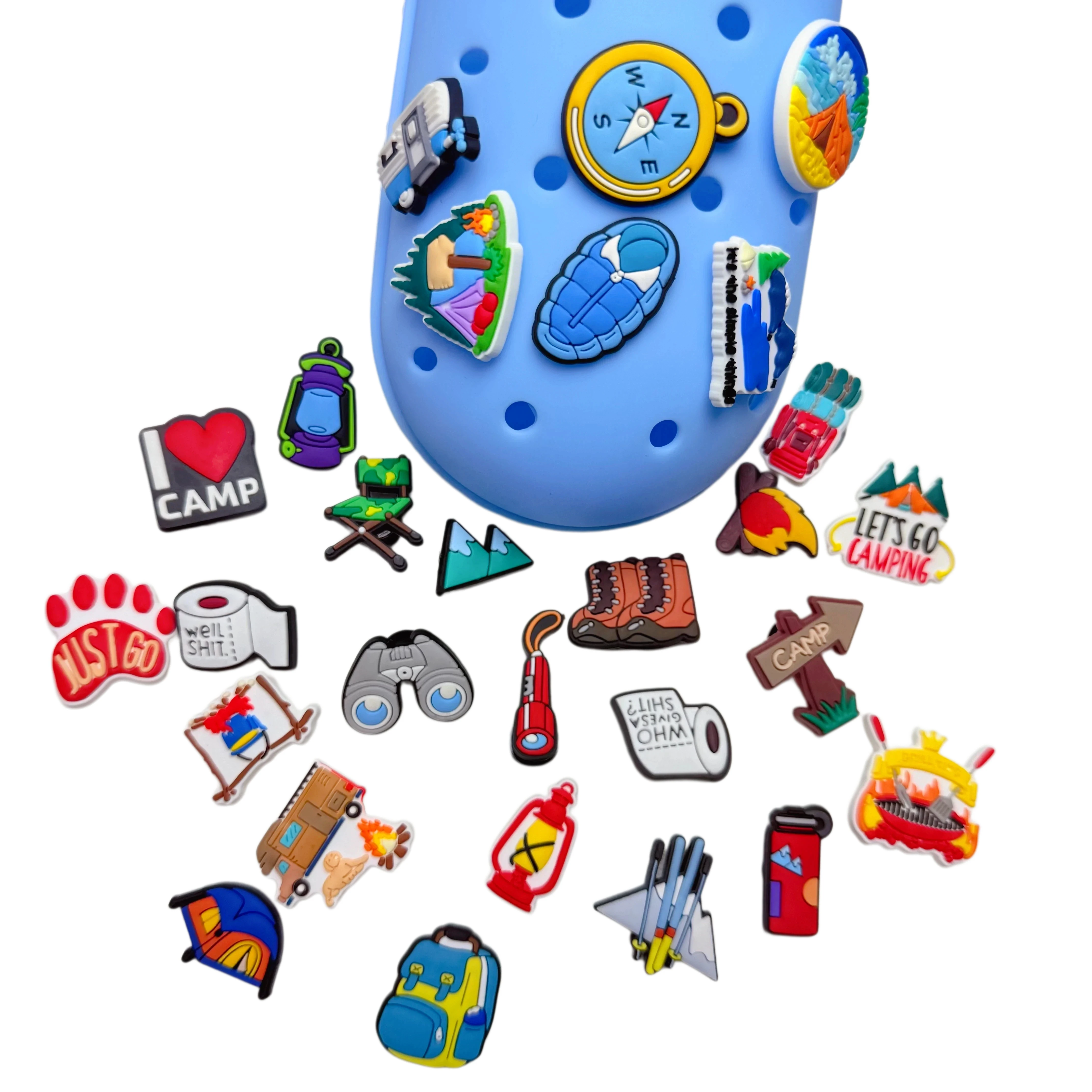 14-100pcs Camping Outdoors Shoe Charms PVC DIY Shoes Decoration Garden Sandal Accessories Buckle for Man Party Gifts