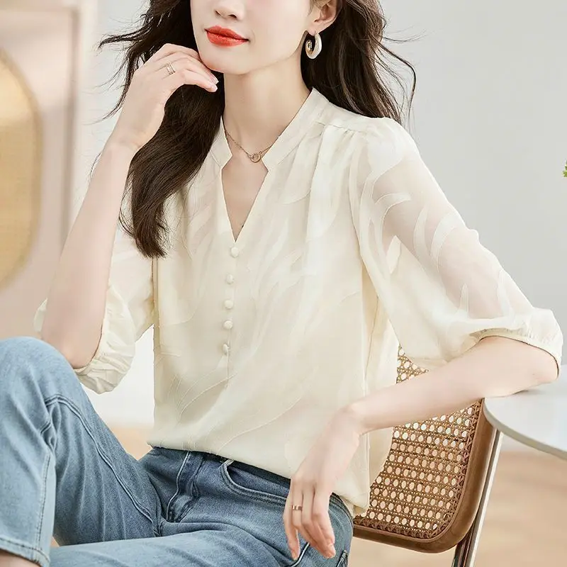 Thin Black Short-sleeved Chiffon Shirt for Women 2026 Summer New Fashionable Lace Shirt Loose-fitting Belly-covering Top Pure