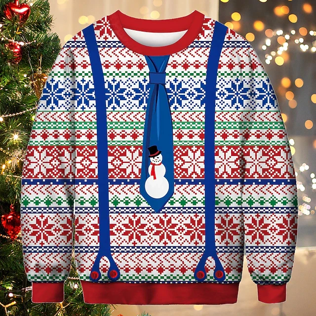 New 3D Printed Christmas Snowman Pattern Ugly Sweater For Women Clothing Xmas Santa Claus Graphic Street Y2k Casual Sweatshirts