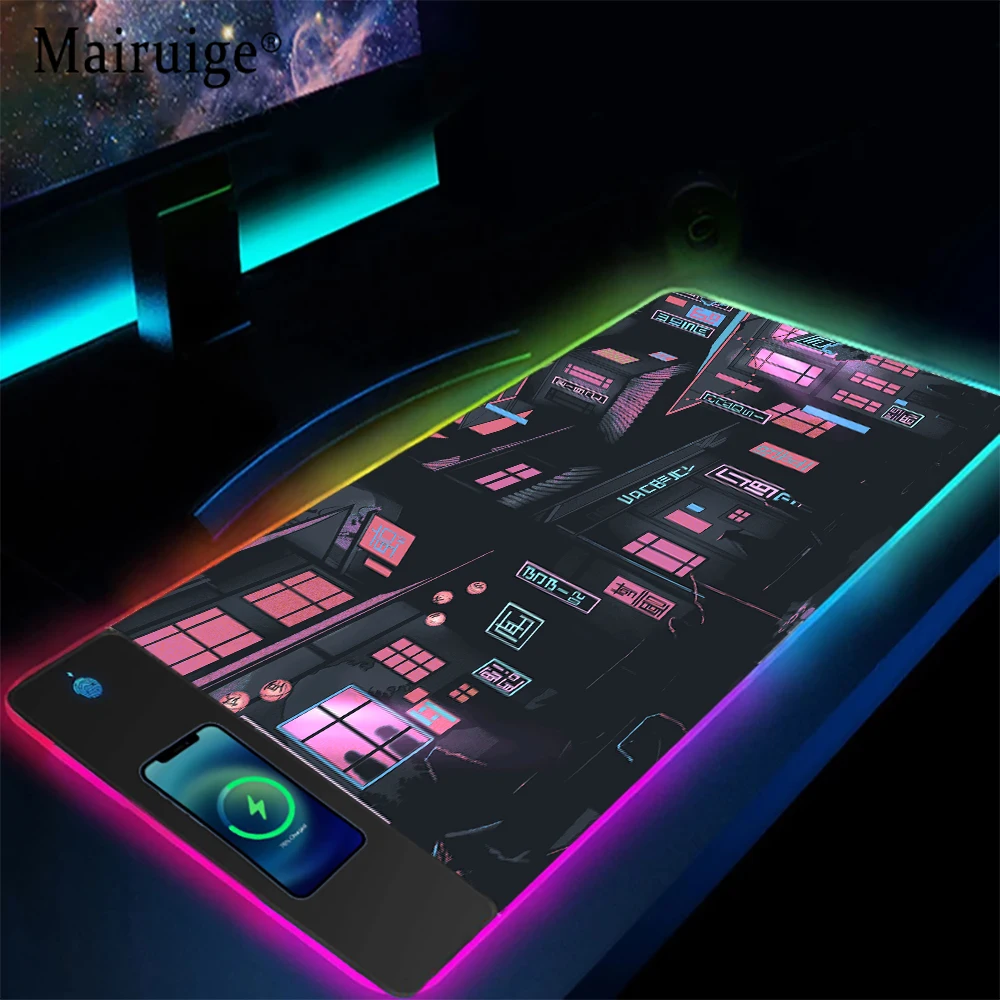 Neon Wireless Charging Laptop Cooling Pads Aesthetic Carpets Gaming Rug Office Accessories Mouseped RGB Anime Extended Pad