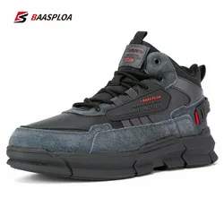 Men's Waterproof Leather Snow Boots Keep Warm Comfortable Casual Shoes Wear-Resistant Hiking Sneakers Baasploa Male Walking