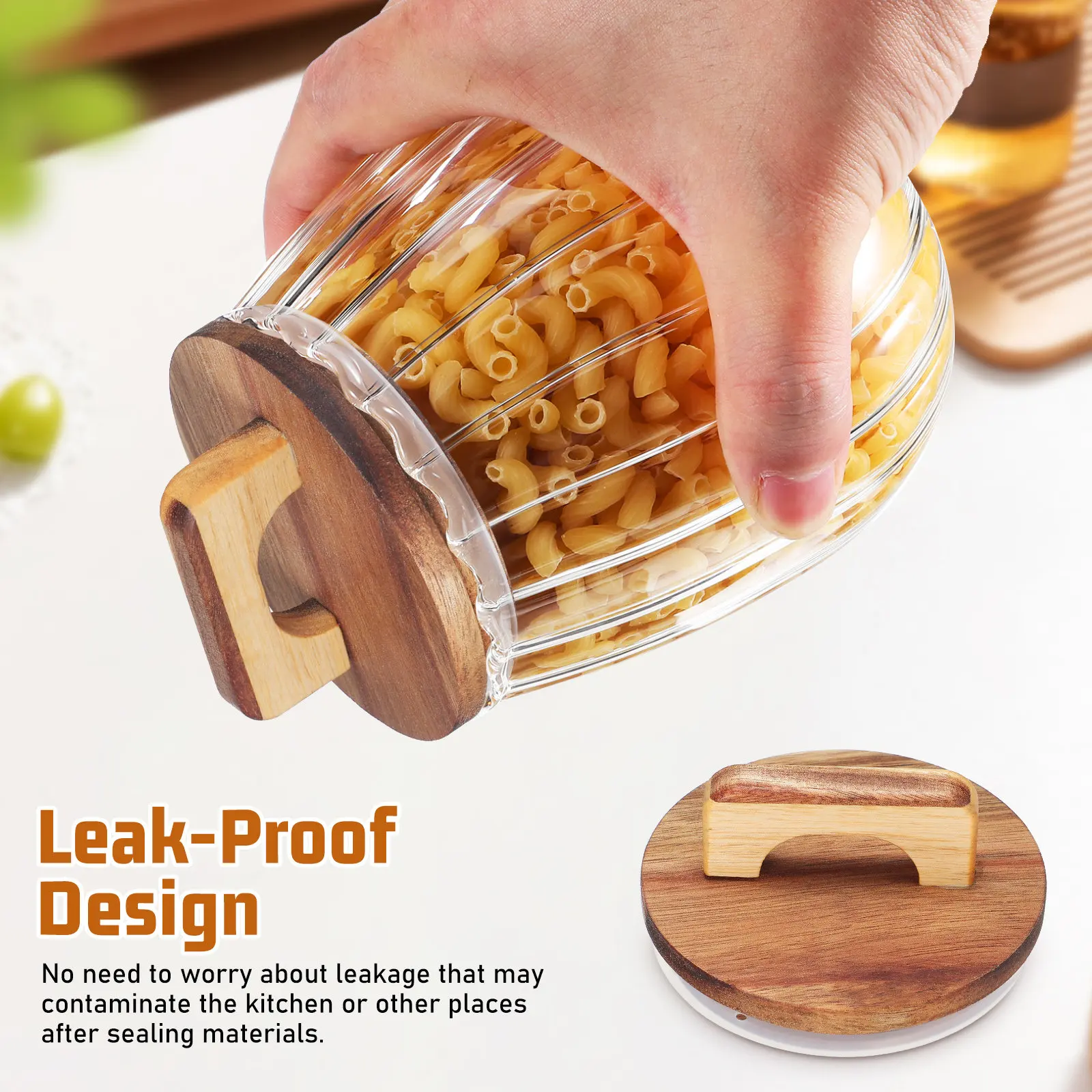 

Sealed Jar Wooden Lid Wide Mouth Glass Jar Wood Lids with Handle Round Sealing Jar Cover Food Storage Airtight With Sealing Ring