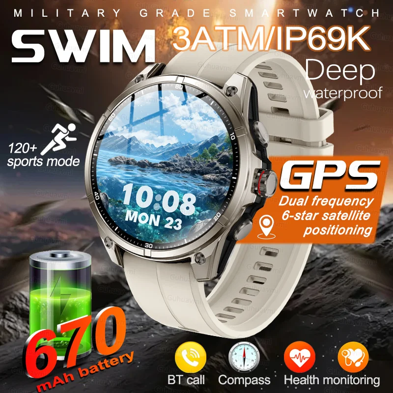 

New GUHAUVMI GPS 670mAh Large Battery Durable Adult Smart Watch GPS Compass Altimeter Waterproof BT Call Sports Smartwatch Men